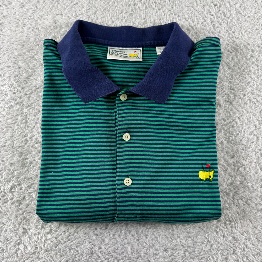 Augusta National Golf Shop Masters Polo Shirt Mens XL Green Navy Striped Cotton - Picture 6 of 8